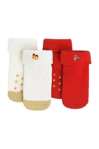 2 paires de chaussettes antidérapantes - Ecru et rouge