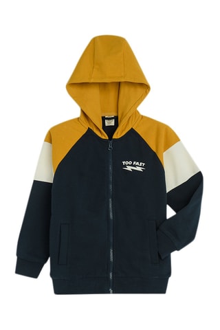 Sweat à capuche - Bleu marine et moutarde