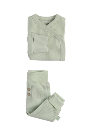 Casaco de malha e calças em algodão biológico Verde-água