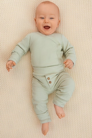 Casaco de malha e calças em algodão biológico Verde-água