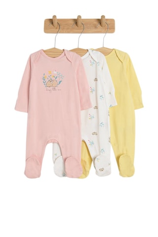 3 grenouillères - Rose, blanc et jaune