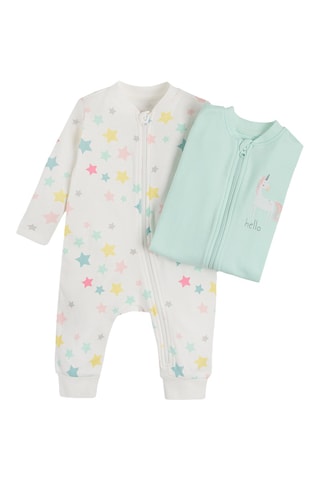 2 combinaisons - Ecru et vert d'eau