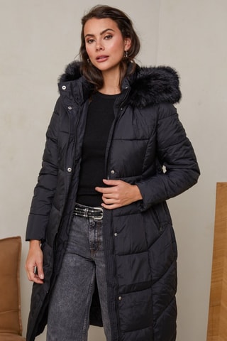 Lange Gewatteerde Jas - Zwart