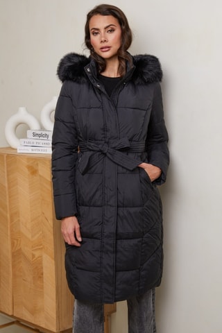 Lange Gewatteerde Jas - Zwart