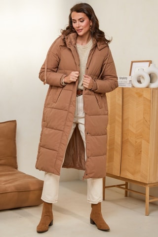 Lange Gewatteerde Jas - Bruin