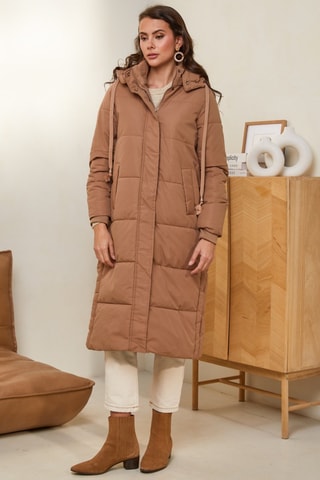 Lange Gewatteerde Jas - Bruin