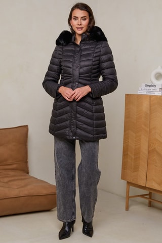 Halflange Gewatteerde Jas - Zwart