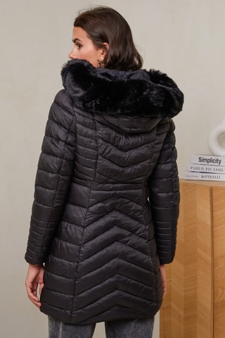 Halflange Gewatteerde Jas - Zwart