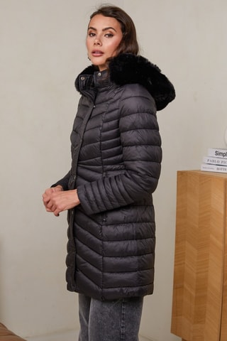 Halflange Gewatteerde Jas - Zwart