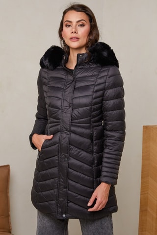 Halflange Gewatteerde Jas - Zwart