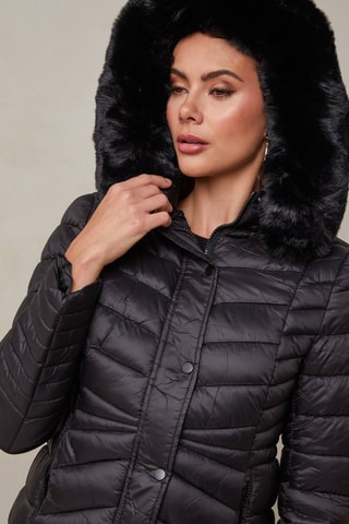 Halflange Gewatteerde Jas - Zwart