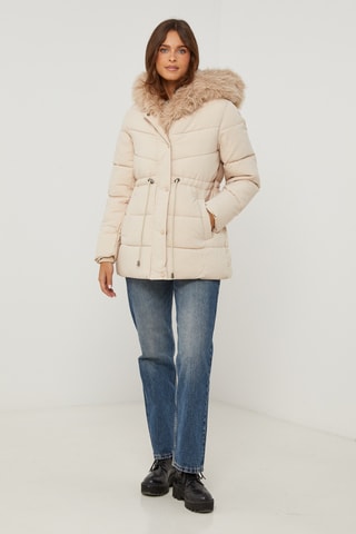 Gewatteerde Jas met Capuchon - Crèmekleurig