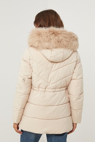 Gewatteerde Jas met Capuchon - Crèmekleurig