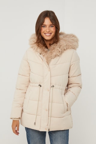 Gewatteerde Jas met Capuchon - Crèmekleurig