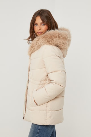 Gewatteerde Jas met Capuchon - Crèmekleurig