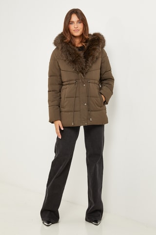 Gewatteerde Jas met Capuchon - Kaki