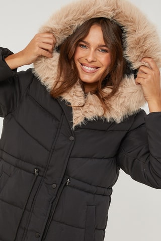 Gewatteerde Jas met Capuchon - Zwart