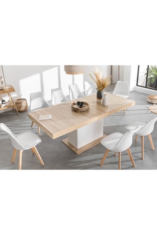 Mesa de jantar extensível Tania - Imitação de madeira e branco