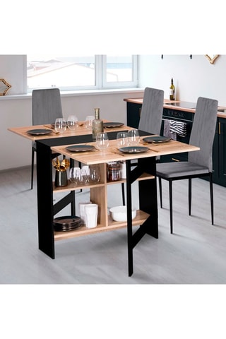 Mesa de refeição quadrada dobrável Edi com arrumação integrada madeira e preto