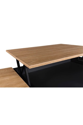 Mesa de centro Elina com tampo elevável e compartimento lateral preto e madeira L110cm