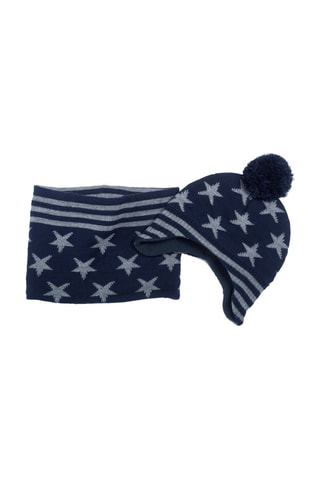 Muts met Pompon en Colsjaal - Marineblauw