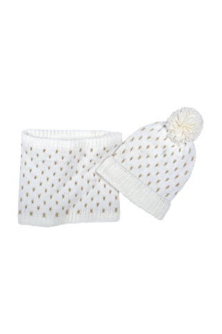 Muts met Pompon en Colsjaal - Wit