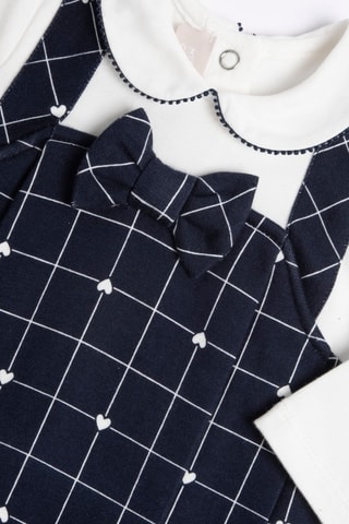 Jurk Trompe-l'œil - Wit en Marineblauw