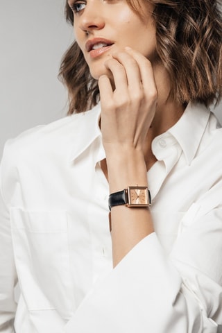 Leren Quartz Horloge met Diamant Adeline