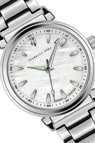 Set Doublé Zilver en Diamanten Ion en Leren Quartz Horloge en Armband Joie