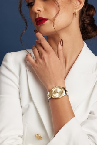 Stalen Quartz Horloge met Zirkonia’s Kensington - Goudkleurig en Zilverkleurig