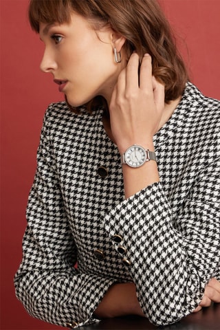 Stalen Quartz Horloge met Parelmoer en Zirkonia’s Symphony