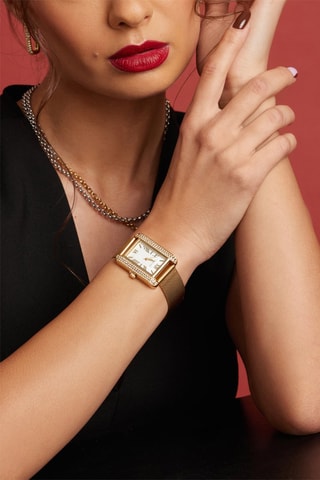 Stalen Quartz Horloge met Parelmoer en Zirkonia’s Jesse