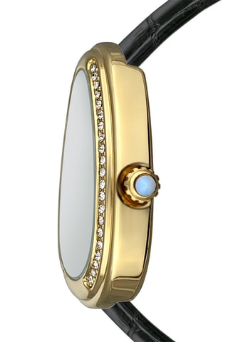 Leren Quartz Horloge met Zirkonia's - Zwart en Goudkleurig