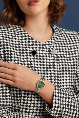 Stalen Quartz Horloge met Zirkonia’s Vintage - Goudkleurig en Groen