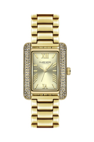 Stalen Quartz Horloge met Zirkonia’s - Goudkleurig en wit