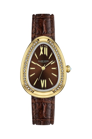 Leren Quartz Horloge met Zirkonia's Royalty - Bruin en Goudkleurig