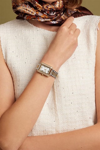 Stalen Quartz Horloge met Parelmoer en Zirkonia’s Jesse