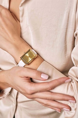 Leren Quartz Horloge met Diamant Elodie