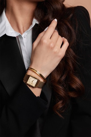 Stalen Quartz Horloge met diamant en parelmoer Gisèle- Goudkleurig