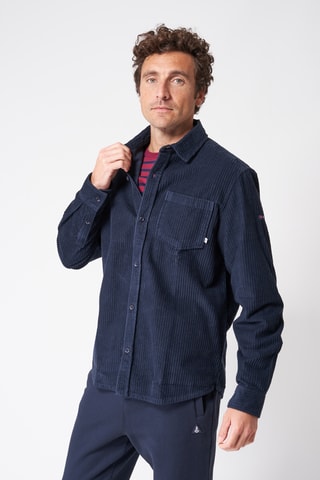 Sobrecamisa em veludo - Azul-marinho