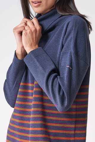 Vestido direito em lã - Azul-marinho