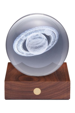 Candeeiro de mesa Saturno em madeira Amber  branco e transparente