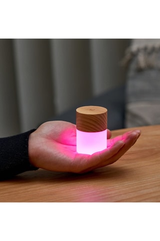 Candeeiro de mesa pequeno em madeira Lemelia Natural e branco