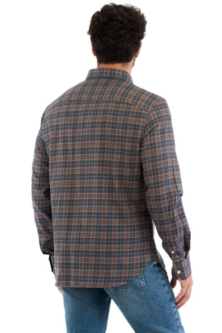 Camisa regular - Azul e castanho