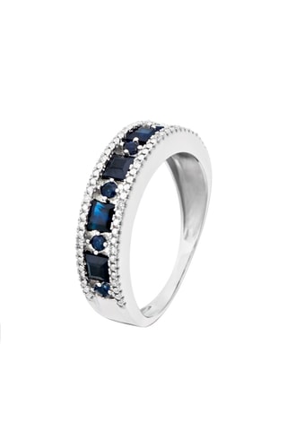 ##Bague Surat - Or blanc, diamants et saphirs