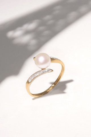 ##Bague Fenoa - Or jaune, diamants et perle de culture