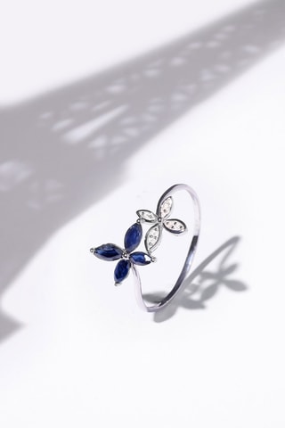 ##Bague Héméra - Or blanc, diamants et saphirs