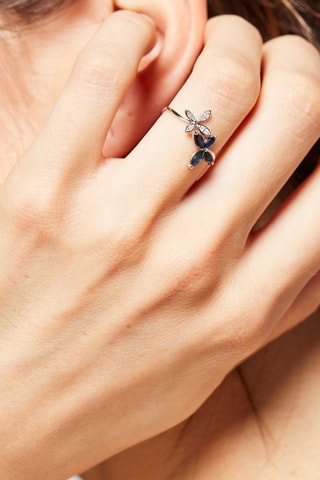 ##Bague Héméra - Or blanc, diamants et saphirs