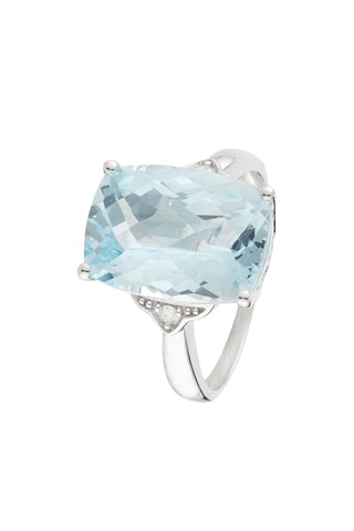 ##Bague Blue Hilll - Or blanc, topaze et diamants