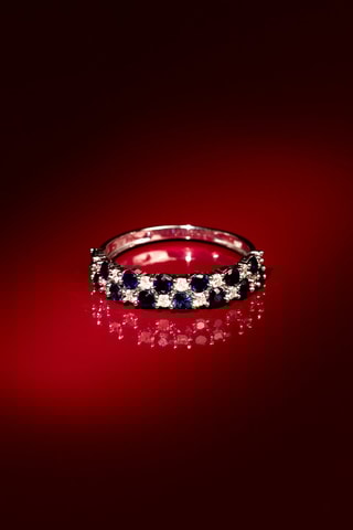 ##Bague Princesse Grace - Or blanc, diamants et saphirs